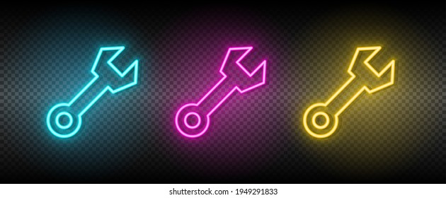 options, preferences, wrench vector icon yellow, pink, blue neon set. Tools vector icon