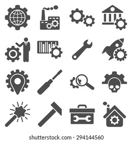 Options and service tools icon set. Vector style: flat symbols, gray color, rounded angles, white background.