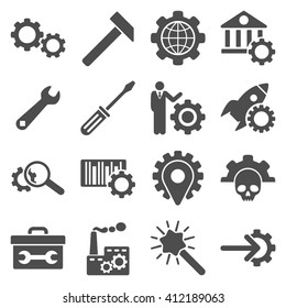 Options and service tools icon set. Vector style is flat symbols, gray color, rounded angles, white background.