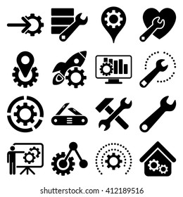 Options and service tools icon set. Vector style is flat symbols, black color, rounded angles, white background.