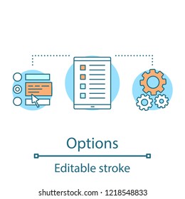 Options and settings concept icon. Technical support idea thin line illustration. Customer service. Vector isolated outline drawing. Editable stroke