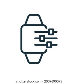 Options of Smart Watch Line Icon. Smartwatch Settings Linear Icon. Control Panel of Electronic Device Pictogram. Editable stroke. Vector Illustration.