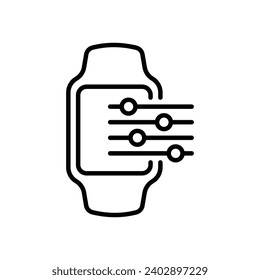 Options of Smart Watch Line Icon. Smartwatch Settings Linear Icon. Control Panel of Electronic Device Pictogram. Editable stroke. Vector Illustration.