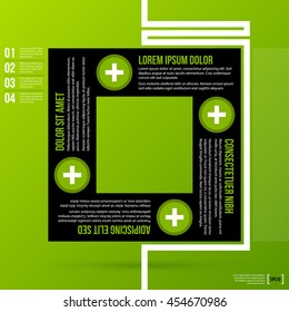 Options template on fresh green background. Flat style.