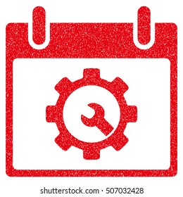Options Tools Calendar Day grainy textured icon for overlay watermark stamps. Flat symbol with scratched texture. Dotted vector red ink rubber seal stamp with grunge design on a white background.