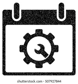 Options Tools Calendar Day grainy textured icon for overlay watermark stamps. Flat symbol with unclean texture. Dotted vector black ink rubber seal stamp with grunge design on a white background.