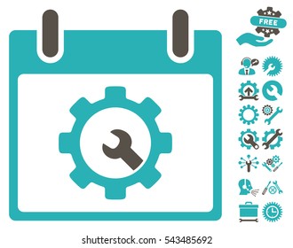 Options Tools Calendar Day pictograph with bonus configuration pictograms. Vector illustration style is flat iconic symbols, grey and cyan, white background.