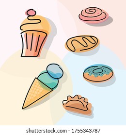 Options for vector images, sweets and pastries