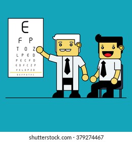 Optometrist checking businessman' s vision.