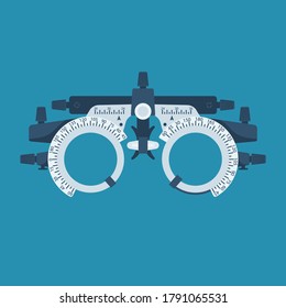 Optometrist Flat Icon. Eye Test Frame. Vision Test. Check Eyesight. Diopter With Scale Of Measurement. Examination Of The Eyes. Professional Glasses. Vector Cartoon Flat Design. Isolated On Background