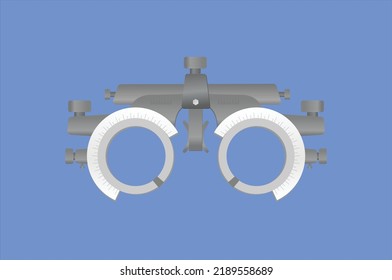 Optometrist flat Vector Design in light blur background. Eye test frame. Check Eyesight. Diopter with scale of measurement. Examination of the eyes.