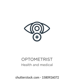 Optometrist icon. Thin linear optometrist outline icon isolated on white background from health and medical collection. Line vector sign, symbol for web and mobile