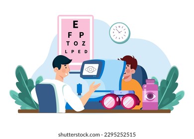 Un optometrista realiza exámenes oculares y prescribe lentes correctivas.