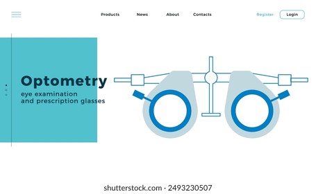 Optometry. Adjustable Optical Trial Lens. Medical Equipment. Modern Flat Vector Illustration. Landing Page Design Template. Website Banner.