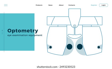 Optometry. Automated Digital Phoropter. Medical Equipment. Modern Flat Vector Illustration. Landing Page Design Template. Website Banner.