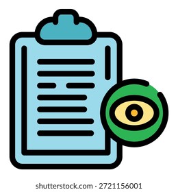Ícone da área de transferência de optometria. Contorno Optometria ícone do vetor da área de transferência cor plano isolado