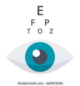 Optometry concept with eye and Snellen chart, vector icon in flat style