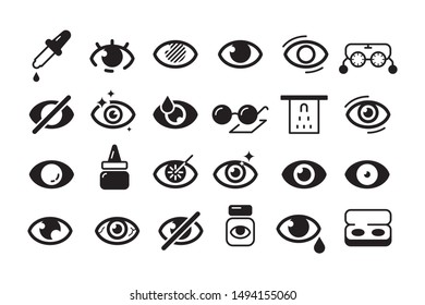 Optometry icon. Ophthalmology symbols eye doctor lens optician vector line collection