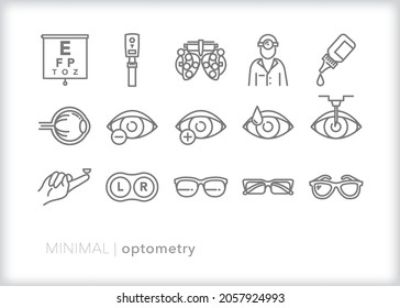 Juego de iconos de optometría para la salud ocular y la visión