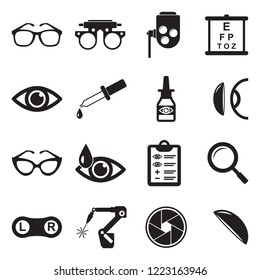 Optometry Icons. Black Flat Design. Vector Illustration. 