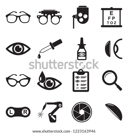 Optometry Icons. Black Flat Design. Vector Illustration. 