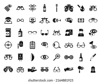 Optometry Icons Set Simple Vector. Medical Eye. Lasik Machine