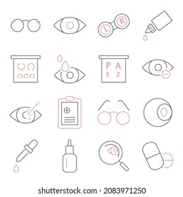 Optometry icons set.Optometry pack symbol vector elements for infographic web