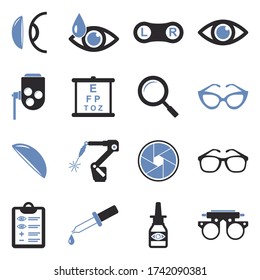 Optometry Icons. Two Tone Flat Design. Vector Illustration.