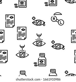 Optometry Medical Aid Seamless Pattern Vector Thin Line. Illustrations