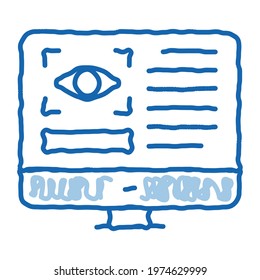 Optometry Online Information sketch icon vector. Hand drawn blue doodle line art Eye And Info On Computer Display Optometry Info sign. isolated symbol illustration