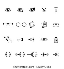 Optometry, ophthalmology related icons set