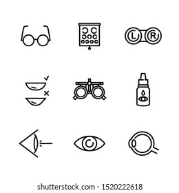 Optometry and ophthalmology - vector icon set 