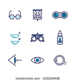 Optometry and ophthalmology - vector icon set 