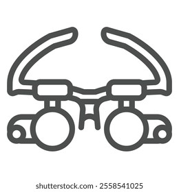 Optometry tool with glass lens line icon, optometry concept. Vector graphics. Medical eyeglasses, vision diagnosis sign on white background, outline style icon for mobile or web design