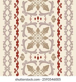 Opulence Grand Luxury Florals in Gold and Red Silk on Beige Background Deluxe Stripe Design for Expensive Vibe Decoration Pattern with Beautiful Fleur de lis Ornament Glamorous Style Fabrics Apparel