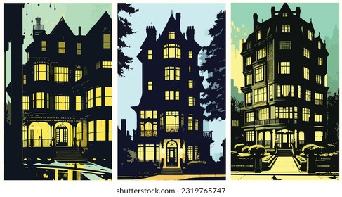 Opulent 1920S Mansion Grandeur And Glamour Of The Roaring Twenties set collection of abstract vector illustration