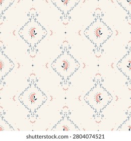 Opulent Celestial Boho Seamless Pattern of Shining Moon in Floral Frame. Vector Illustration