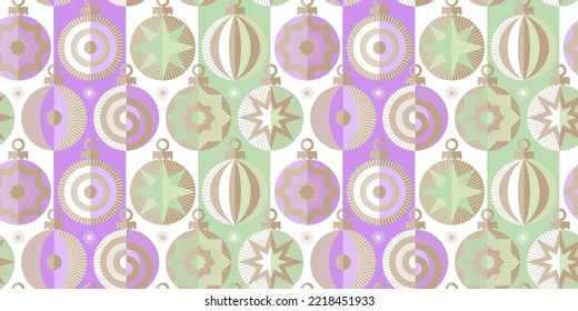 Opulento patrón de Navidad impecable colores pastel. Diseño de papel de envoltura de Navidad geométrica. Balas navideñas adornos vectoriales para envolver papel, textil, fondo, papel digital.