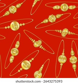 opulent hindu festival motif with intricate gold ornaments a seamless print ideal for high-end fashion and traditional decor red background