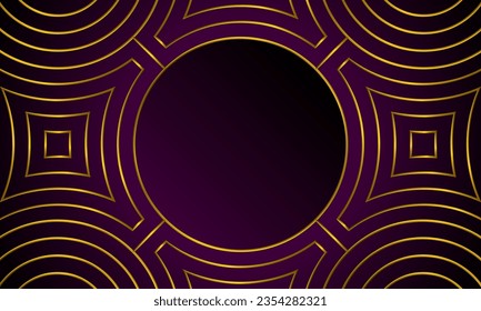 Opulent premium circular frame background surronded with metallic gold tridimensional thin lines.