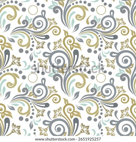 Opulent Victorian Damask in gold, blue, teal and white for luxurious invitations and decor. Vector seamless border in Victorian style. Vector, illustration 