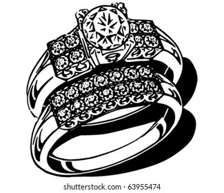 Opulent Wedding Ring Set - Retro Clipart Illustration