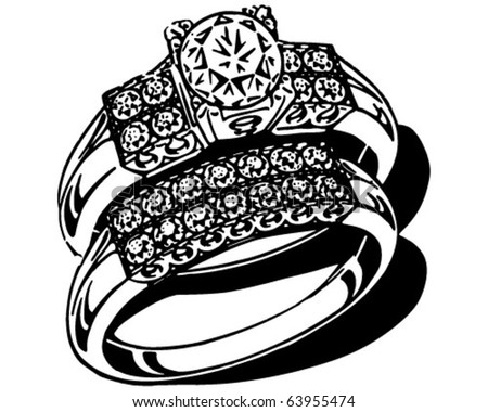 Opulent Wedding Ring Set - Retro Clipart Illustration