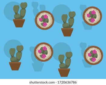 Opuntia basilaris Succulent Cactus Vector Seamless Background Wallpaper-01