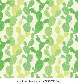 Opuntia cactus. Desert cactus seamless pattern. Vector seamless pattern, eps10. 