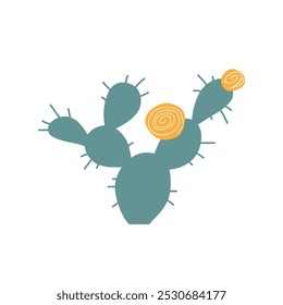 Opuntia cactus, doodle isolated illustration. Cartoon prickly pear plant vector.