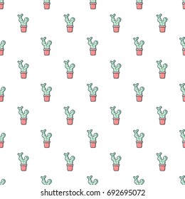Opuntia cactus pattern in cartoon style. Seamless pattern vector illustration
