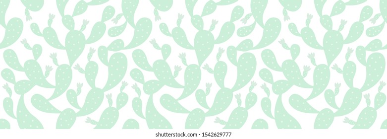 Opuntia cactus plant. Seamless pattern. Prickly pear background. Nopal, Indian fig opuntia. Vector light, pale illustration.