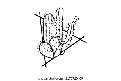 Opuntia ficus-indica (opuncia de higo indio, higo de Barbary, pera de cactus, cactus sin espinilla, pera espinosa) - ilustración de acciones