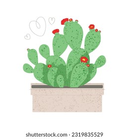 Opuntia in flowerpot. Trendy flat style illustration